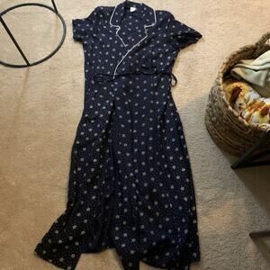 Vintage Clifford and Willis Women's Blue And White Dress Size 14 With Belt